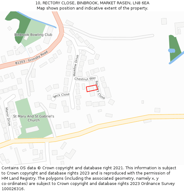 10, RECTORY CLOSE, BINBROOK, MARKET RASEN, LN8 6EA: Location map and indicative extent of plot