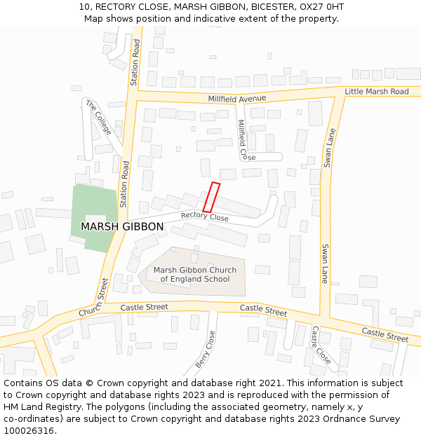 10, RECTORY CLOSE, MARSH GIBBON, BICESTER, OX27 0HT: Location map and indicative extent of plot