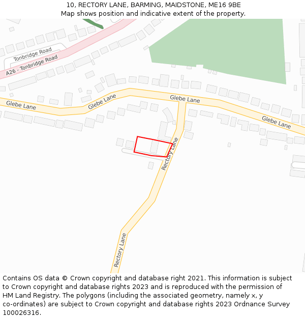 10, RECTORY LANE, BARMING, MAIDSTONE, ME16 9BE: Location map and indicative extent of plot