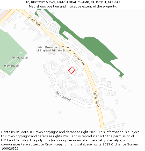 10, RECTORY MEWS, HATCH BEAUCHAMP, TAUNTON, TA3 6AR: Location map and indicative extent of plot