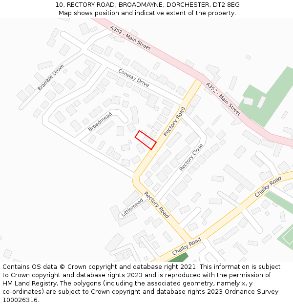 10, RECTORY ROAD, BROADMAYNE, DORCHESTER, DT2 8EG: Location map and indicative extent of plot