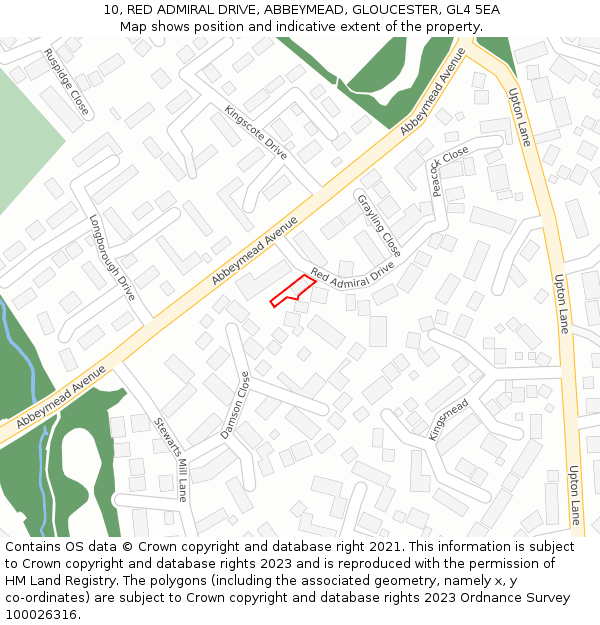 10, RED ADMIRAL DRIVE, ABBEYMEAD, GLOUCESTER, GL4 5EA: Location map and indicative extent of plot