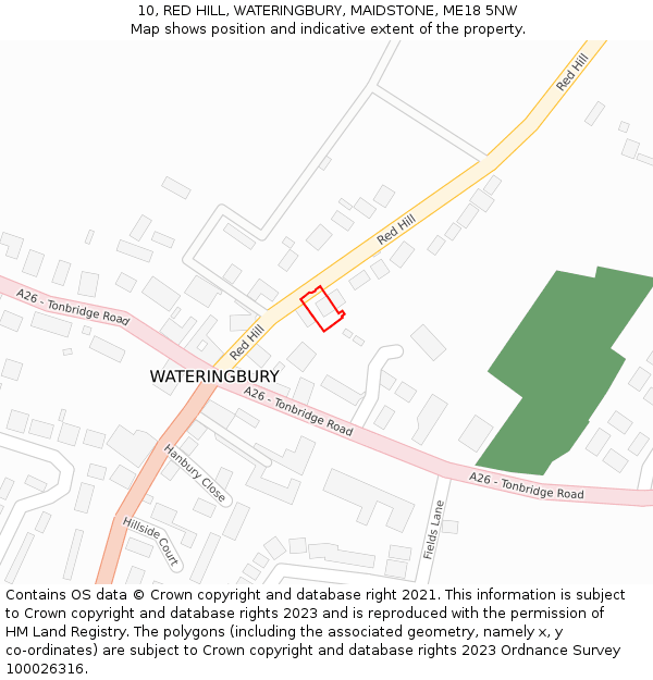 10, RED HILL, WATERINGBURY, MAIDSTONE, ME18 5NW: Location map and indicative extent of plot