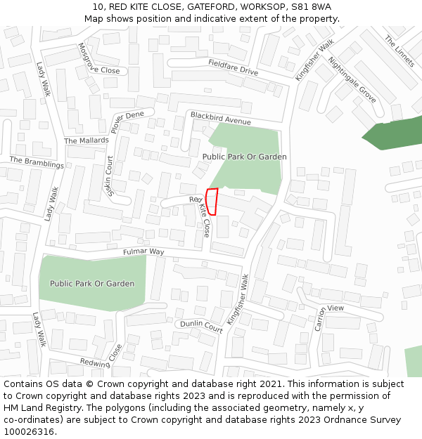 10, RED KITE CLOSE, GATEFORD, WORKSOP, S81 8WA: Location map and indicative extent of plot