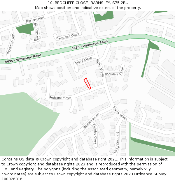 10, REDCLIFFE CLOSE, BARNSLEY, S75 2RU: Location map and indicative extent of plot