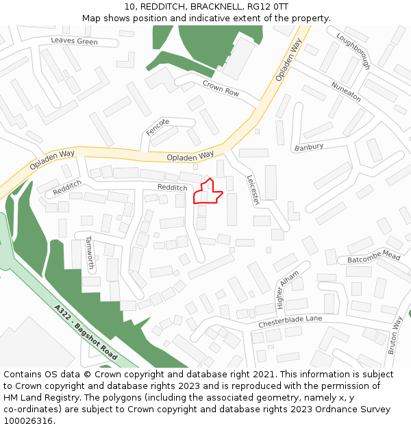 10, REDDITCH, BRACKNELL, RG12 0TT: Location map and indicative extent of plot