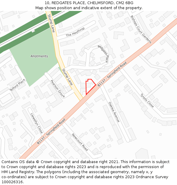 10, REDGATES PLACE, CHELMSFORD, CM2 6BG: Location map and indicative extent of plot