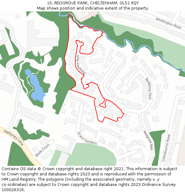 10, REDGROVE PARK, CHELTENHAM, GL51 6QY: Location map and indicative extent of plot