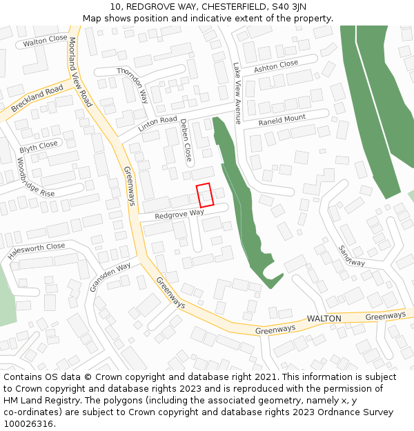 10, REDGROVE WAY, CHESTERFIELD, S40 3JN: Location map and indicative extent of plot