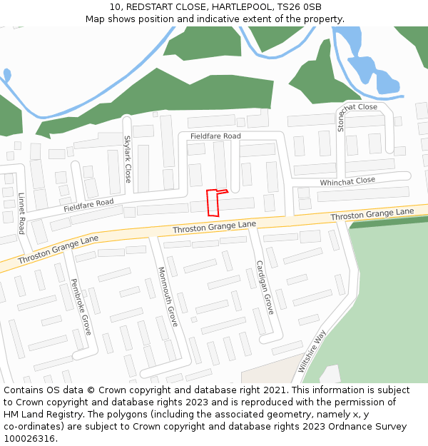 10, REDSTART CLOSE, HARTLEPOOL, TS26 0SB: Location map and indicative extent of plot