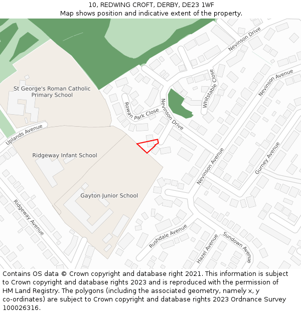 10, REDWING CROFT, DERBY, DE23 1WF: Location map and indicative extent of plot