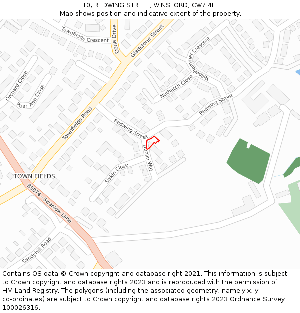 10, REDWING STREET, WINSFORD, CW7 4FF: Location map and indicative extent of plot