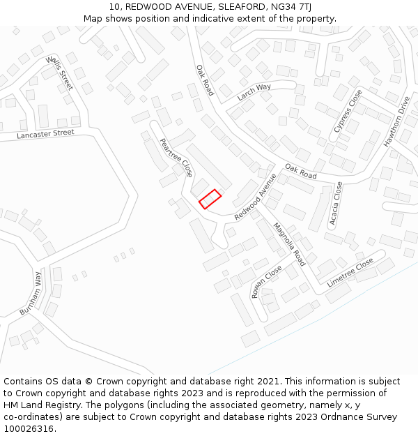 10, REDWOOD AVENUE, SLEAFORD, NG34 7TJ: Location map and indicative extent of plot