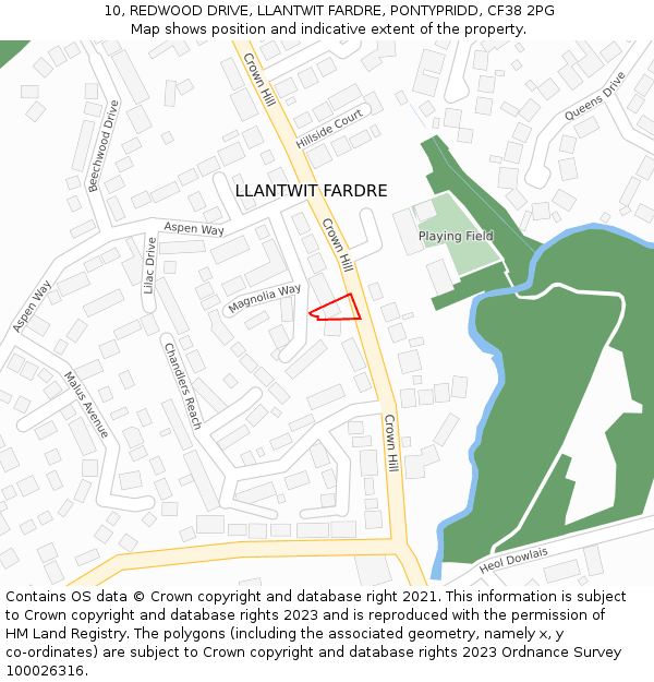 10, REDWOOD DRIVE, LLANTWIT FARDRE, PONTYPRIDD, CF38 2PG: Location map and indicative extent of plot