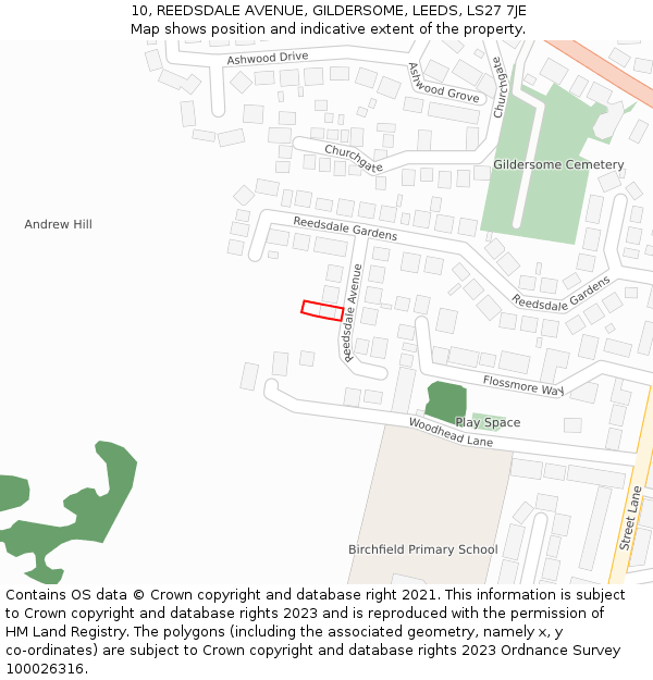 10, REEDSDALE AVENUE, GILDERSOME, LEEDS, LS27 7JE: Location map and indicative extent of plot
