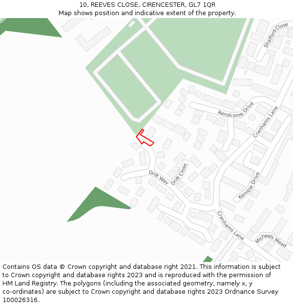 10, REEVES CLOSE, CIRENCESTER, GL7 1QR: Location map and indicative extent of plot