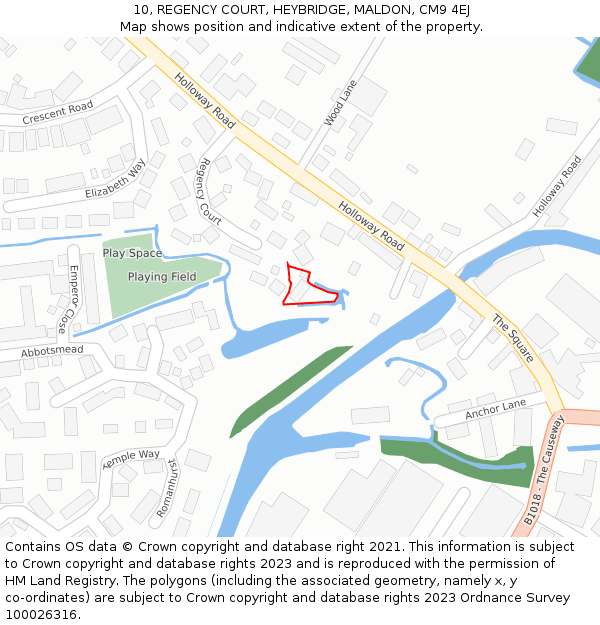 10, REGENCY COURT, HEYBRIDGE, MALDON, CM9 4EJ: Location map and indicative extent of plot