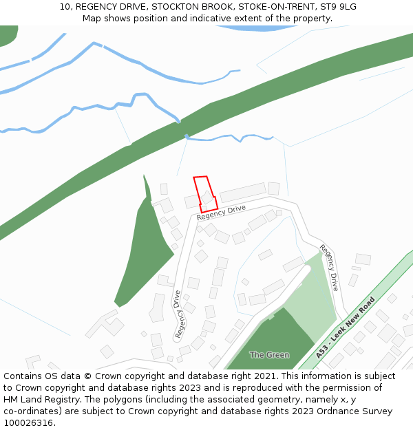 10, REGENCY DRIVE, STOCKTON BROOK, STOKE-ON-TRENT, ST9 9LG: Location map and indicative extent of plot