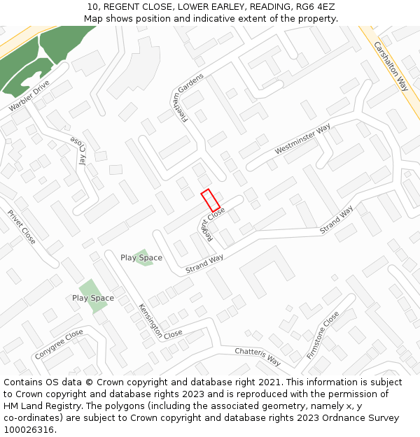 10, REGENT CLOSE, LOWER EARLEY, READING, RG6 4EZ: Location map and indicative extent of plot