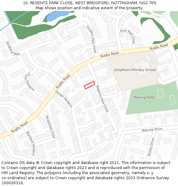 10, REGENTS PARK CLOSE, WEST BRIDGFORD, NOTTINGHAM, NG2 7ES: Location map and indicative extent of plot