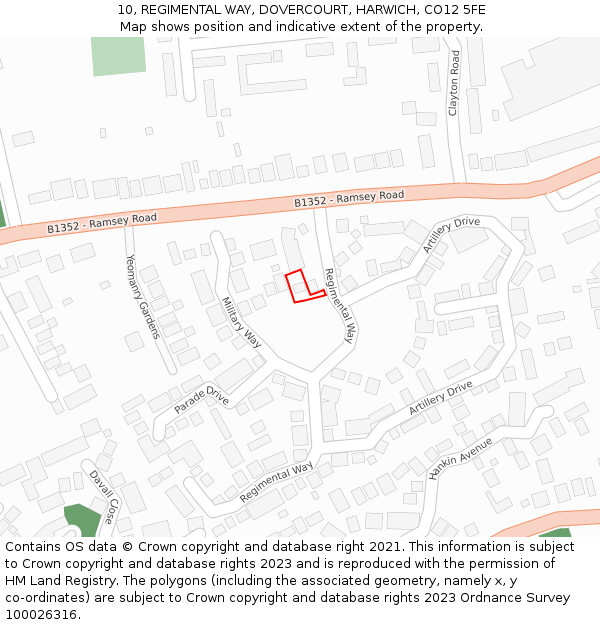 10, REGIMENTAL WAY, DOVERCOURT, HARWICH, CO12 5FE: Location map and indicative extent of plot