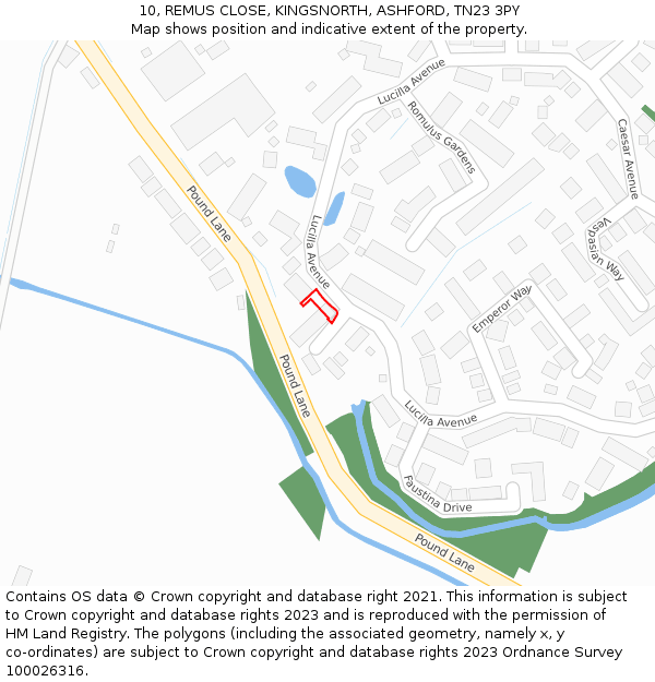 10, REMUS CLOSE, KINGSNORTH, ASHFORD, TN23 3PY: Location map and indicative extent of plot