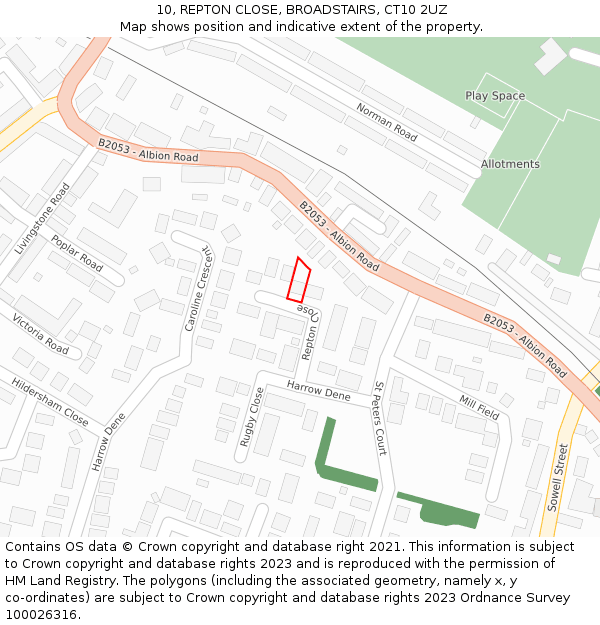10, REPTON CLOSE, BROADSTAIRS, CT10 2UZ: Location map and indicative extent of plot