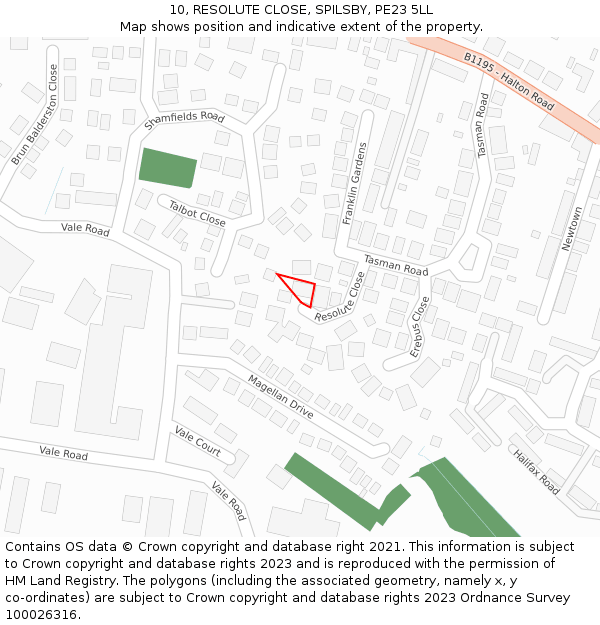 10, RESOLUTE CLOSE, SPILSBY, PE23 5LL: Location map and indicative extent of plot