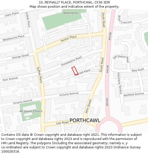 10, REYNALLT PLACE, PORTHCAWL, CF36 3DR: Location map and indicative extent of plot
