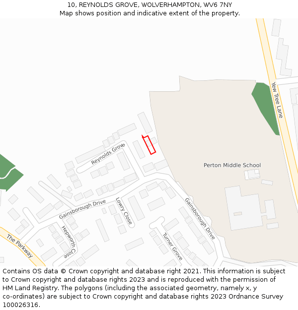 10, REYNOLDS GROVE, WOLVERHAMPTON, WV6 7NY: Location map and indicative extent of plot