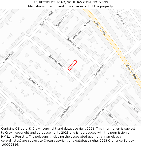 10, REYNOLDS ROAD, SOUTHAMPTON, SO15 5GS: Location map and indicative extent of plot