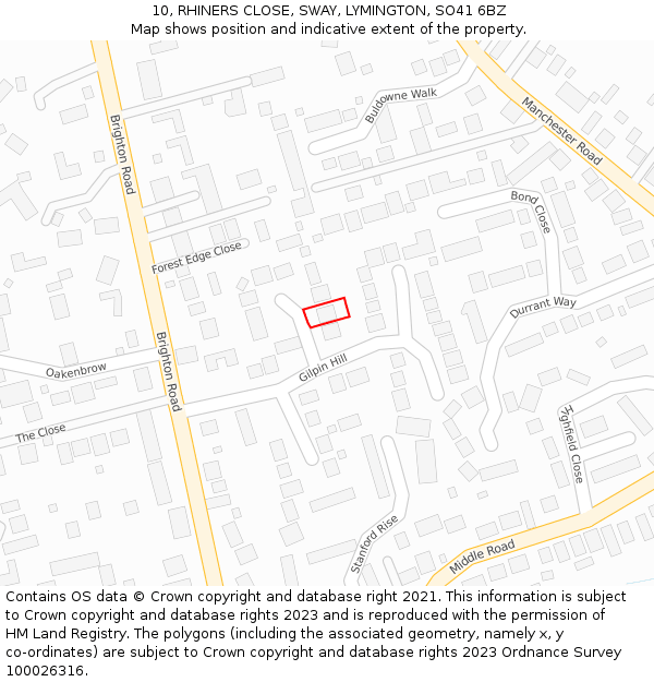 10, RHINERS CLOSE, SWAY, LYMINGTON, SO41 6BZ: Location map and indicative extent of plot