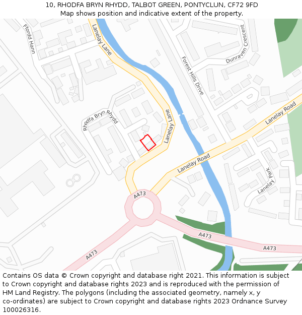 10, RHODFA BRYN RHYDD, TALBOT GREEN, PONTYCLUN, CF72 9FD: Location map and indicative extent of plot