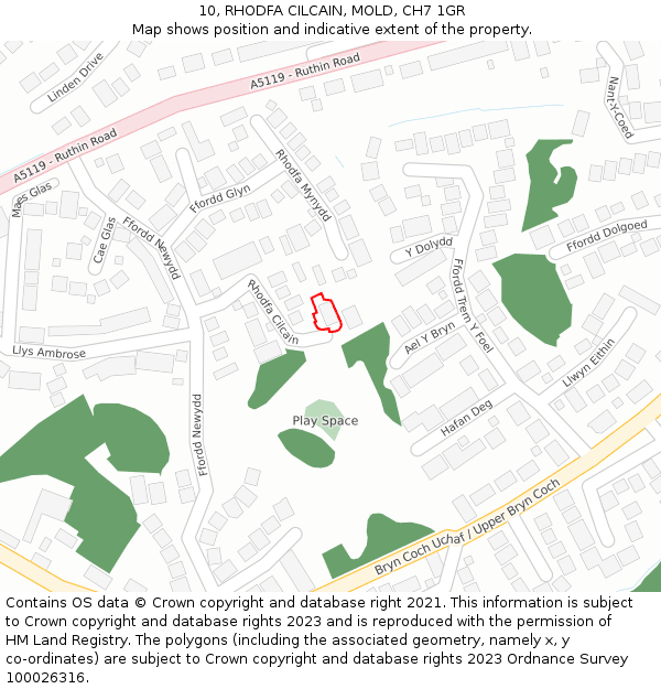 10, RHODFA CILCAIN, MOLD, CH7 1GR: Location map and indicative extent of plot