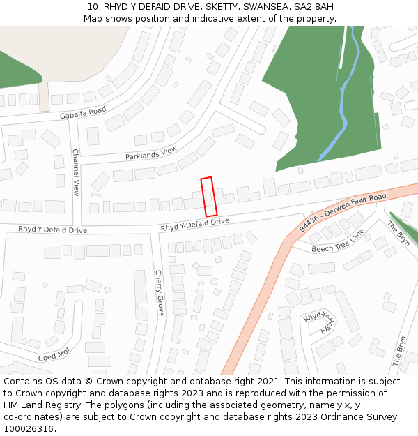 10, RHYD Y DEFAID DRIVE, SKETTY, SWANSEA, SA2 8AH: Location map and indicative extent of plot