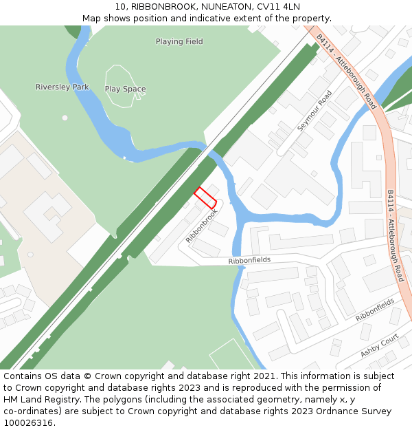 10, RIBBONBROOK, NUNEATON, CV11 4LN: Location map and indicative extent of plot
