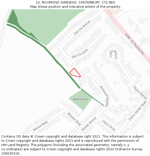 10, RICHMOND GARDENS, CANTERBURY, CT2 8ES: Location map and indicative extent of plot