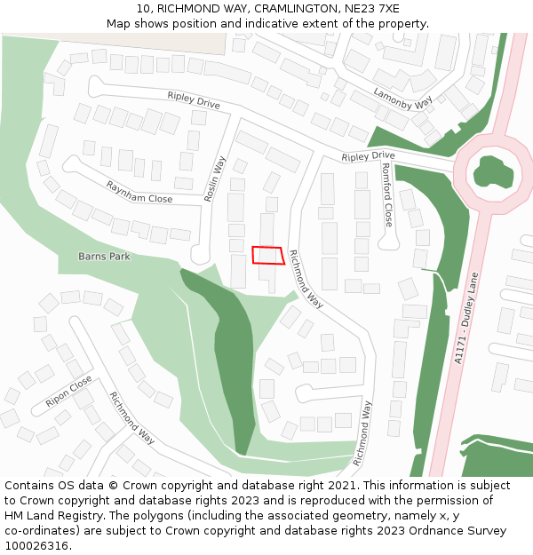 10, RICHMOND WAY, CRAMLINGTON, NE23 7XE: Location map and indicative extent of plot