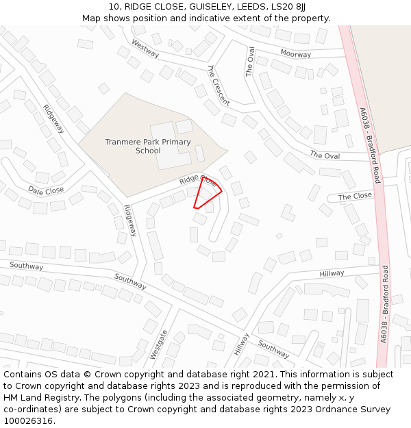 10, RIDGE CLOSE, GUISELEY, LEEDS, LS20 8JJ: Location map and indicative extent of plot