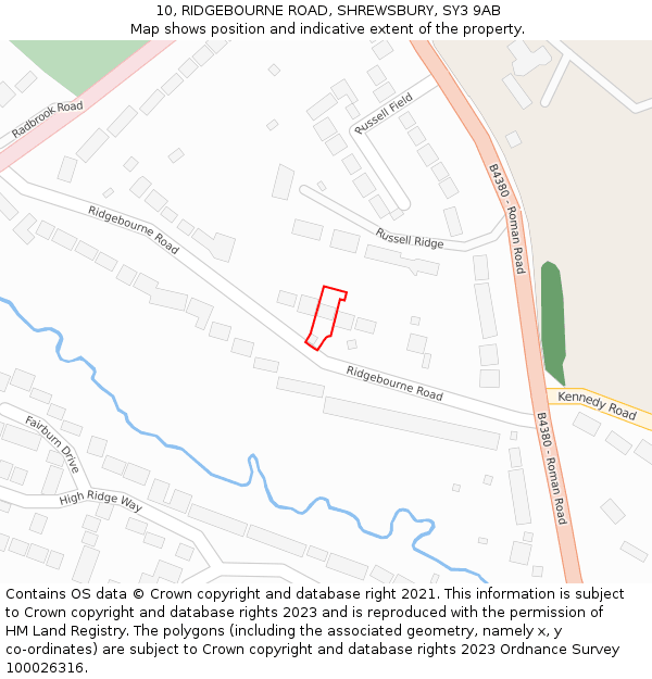 10, RIDGEBOURNE ROAD, SHREWSBURY, SY3 9AB: Location map and indicative extent of plot