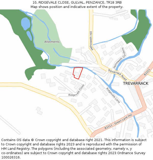 10, RIDGEVALE CLOSE, GULVAL, PENZANCE, TR18 3RB: Location map and indicative extent of plot