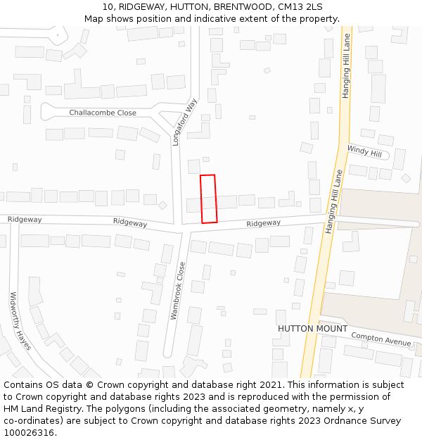 10, RIDGEWAY, HUTTON, BRENTWOOD, CM13 2LS: Location map and indicative extent of plot