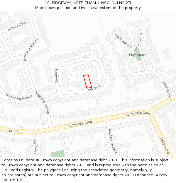 10, RIDGEWAY, NETTLEHAM, LINCOLN, LN2 2TL: Location map and indicative extent of plot