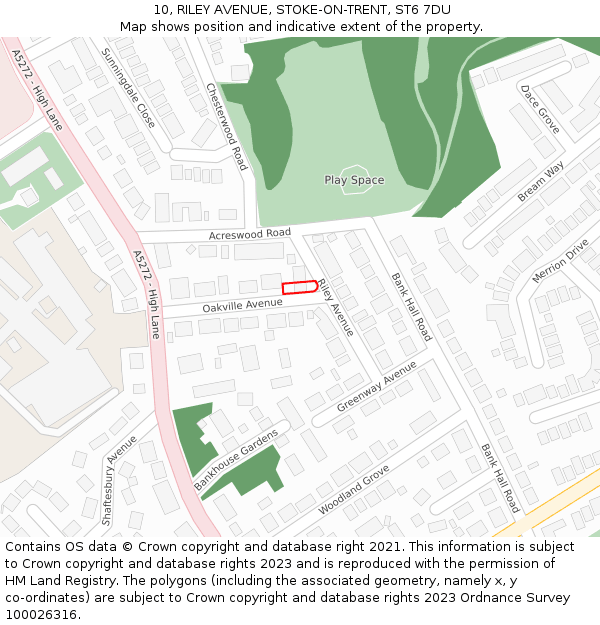 10, RILEY AVENUE, STOKE-ON-TRENT, ST6 7DU: Location map and indicative extent of plot