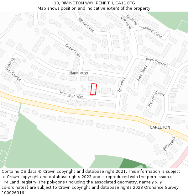 10, RIMINGTON WAY, PENRITH, CA11 8TG: Location map and indicative extent of plot