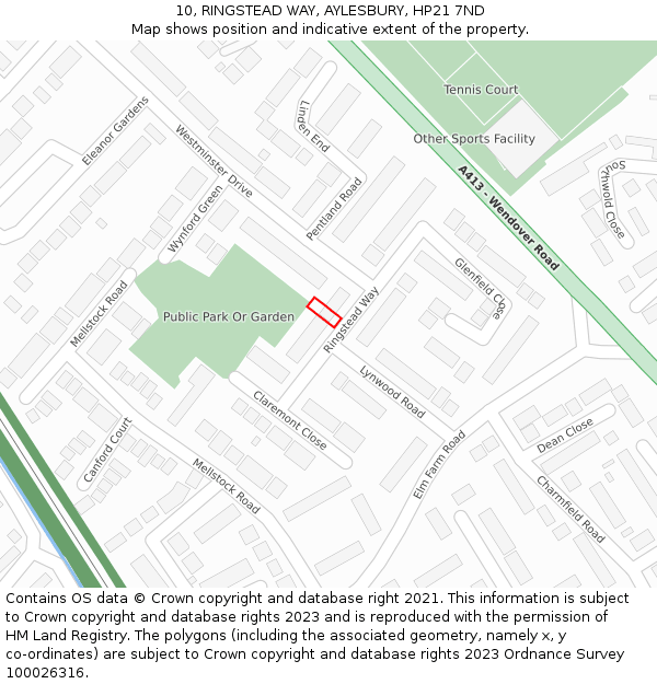10, RINGSTEAD WAY, AYLESBURY, HP21 7ND: Location map and indicative extent of plot