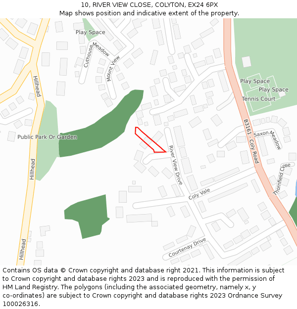 10, RIVER VIEW CLOSE, COLYTON, EX24 6PX: Location map and indicative extent of plot