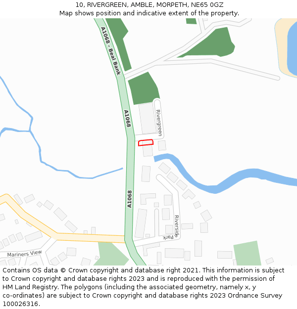 10, RIVERGREEN, AMBLE, MORPETH, NE65 0GZ: Location map and indicative extent of plot