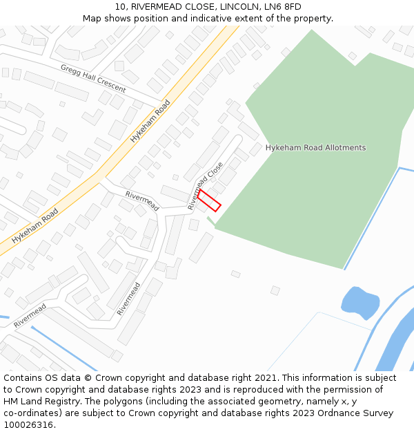 10, RIVERMEAD CLOSE, LINCOLN, LN6 8FD: Location map and indicative extent of plot