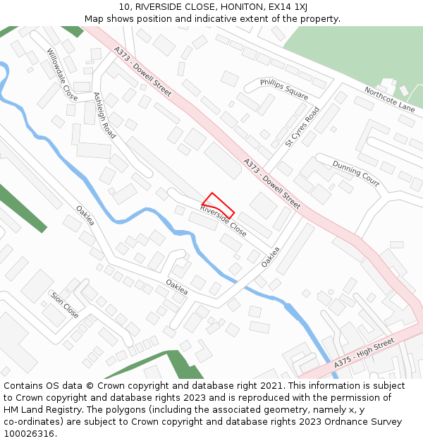 10, RIVERSIDE CLOSE, HONITON, EX14 1XJ: Location map and indicative extent of plot